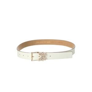 Kate Spade New York 32mm Rhinestone Flower Metal Buckle Belt Large, Cream NEW